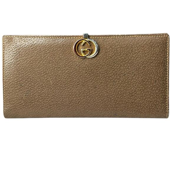 GUCCI Brown Pigskin Leather Checkbook Cover, "G" Red Enamel Clip - Picture 1 of 10